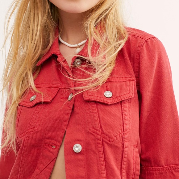 Free People Jackets & Blazers - Free People Rumor Red Denim Jacket